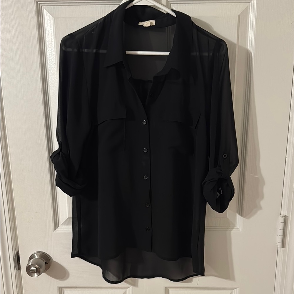 Pearl Black 3/4 Sleeve Button Down Shirt